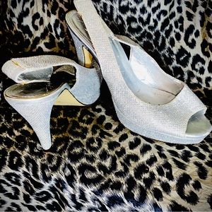 Call it spring  size 8 1/2 sling back open toe silver glitter